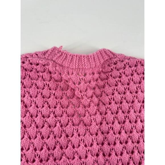 New In Cardigan Sweater Womens Pink Crochet Knit Y2K Grannycore Grandmacore New - Picture 10 of 11